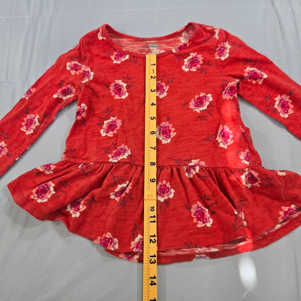 Old Navy Toddler Girls Red Floral Peplum Top Long Sleeve Rose Print Shirt 4T 4A - Picture 6 of 7